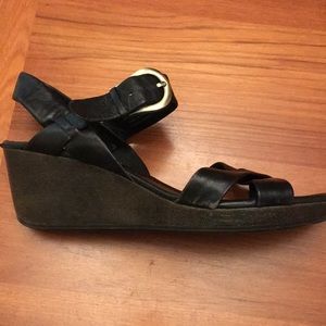 Cole Haan strappy wedge sandals black leather